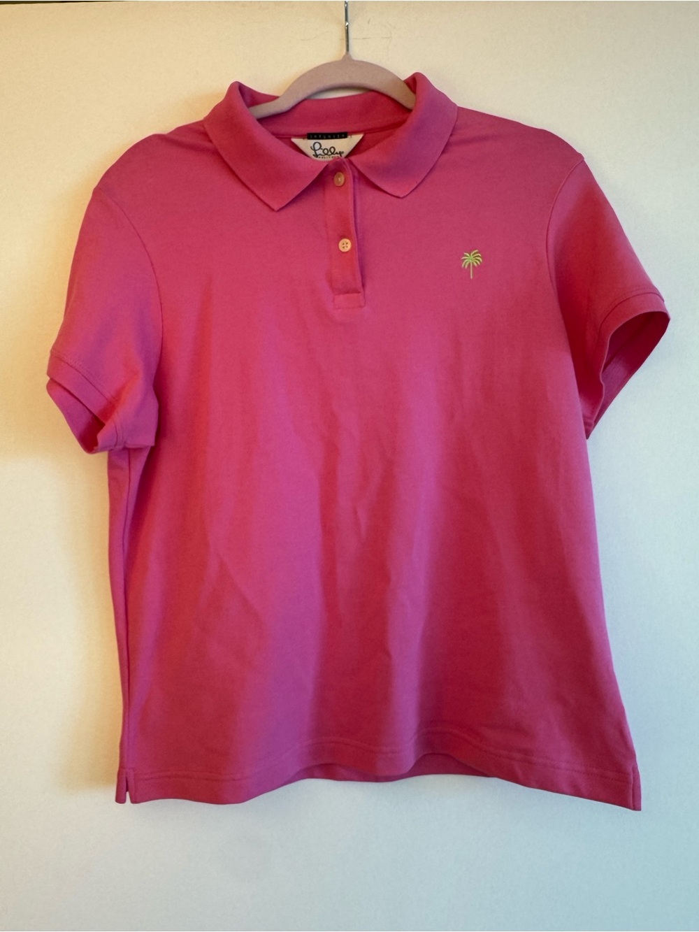 Lilly Pulitzer Girls Hot Pink Polo with Lime Palm Embroidery